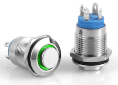 3faz 12 mm Yeşil LED Kalıcı Metal Buton 12V - 1
