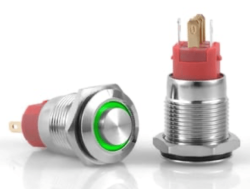 3faz 16 mm Yeşil Halka LED’li Çıkık Anahtar IP67 24V - 3faz