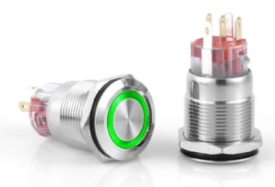 3faz 19 mm Yeşil Halka LEDli Anahtarlı Buton IP67 24V - 1
