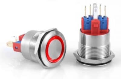 3faz 22 mm Kırmızı Halka LEDli Anahtarlı Buton IP65 24V - 1