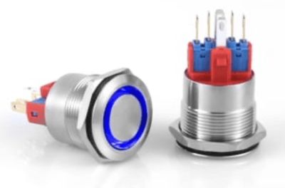 3faz 22 mm Mavi Halka LEDli Anahtarlı Buton IP65 24V - 1