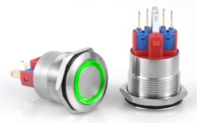 3faz 22 mm Yeşil Halka LEDli Anahtarlı Buton IP65 24V - 1