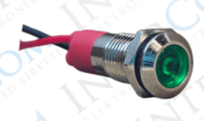 3faz 8 mm Yeşil LED Metal Kablolu Sinyal Lambası 24V - 1