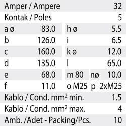 Mete Enerji 5x32a Ip67 Duvar Prizi Eğik Gövdeli Vidalı Bağ/ T1155v - 3