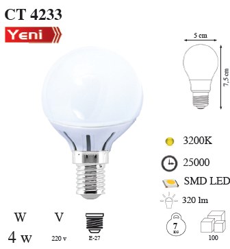 Cata-4w LED Ampul-Beyaz-Gün Işığı-CT-4233G - 1