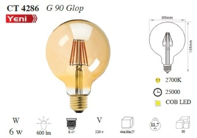 Cata-6w Rustik LED G90 Glop Ampul-Amber-CT-4286 - 1