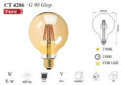 Cata-6w Rustik LED G90 Glop Ampul-Amber-CT-4286 - Cata