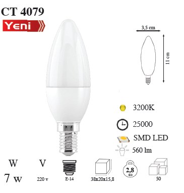 Cata 7w LED primeli Buji Ampul Beyaz Gün Işığı CT 4079G - 1