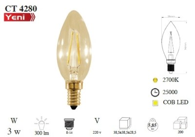 Cata 3w Bougie Led Light Bulb (Amber) CT-4280 - 1