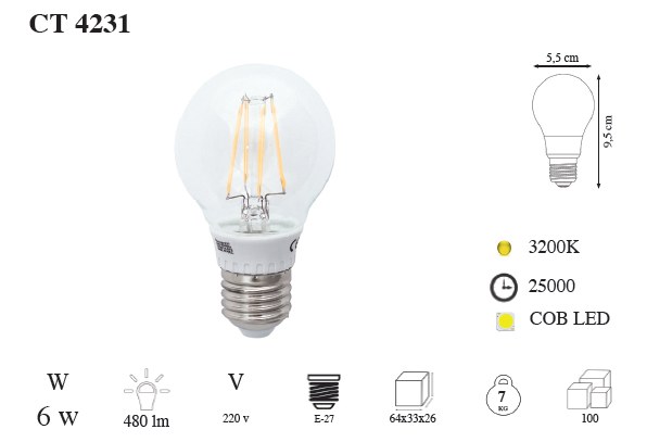  Cata-edison 6w Cob Led Ampul-e27 Duylu-ct-4231g