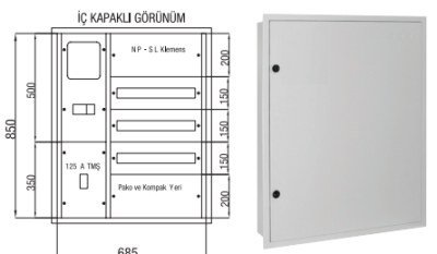 Çetinkaya-1 Adet Trifaze Sayaç 7-60 Sigorta-125A Kompakt Şalter Sıvaaltı Dağıtım ve Sayaç Panosu-ÇP 101 B - 1