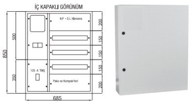 Çetinkaya-1 Adet Trifaze Sayaç 7-60 Sigorta-125A Kompakt Şalter Sıvaüstü Dağıtım ve Sayaç Panosu-ÇP 102 B - 1