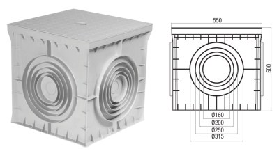 Çetinkaya-55x55x50 Termoplastik 4 Çıkışlı Kapaklı Yeraltı Buatı-ÇP 555550 - 1