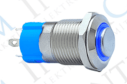 3faz 12 mm Kalıcılı Mavi LED Halkalı Metal Anahtarlamalı Buton 1NO IP67 Kontrol Butonu - 3faz