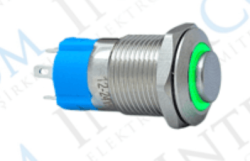 3faz 12 mm Kalıcılı Yeşil LED Metal Buton 1NO IP67 Kontrol Butonu - 3faz