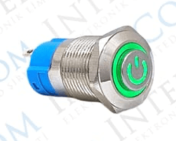 3faz 12 mm Kalıcılı Yeşil Power LED Metal Buton 1NO IP67 Endüstriyel Kontrol Butonu - 3faz