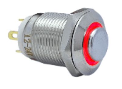 3faz 12 mm Metal Yaylı Buton 1NO Kırmızı LED Halka IP67 Endüstriyel Kontrol Butonu - 1