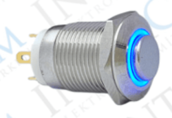 3faz 12 mm Metal Yaylı Buton 1NO Mavi LED Halka IP67 Endüstriyel Kontrol Butonu - 3faz