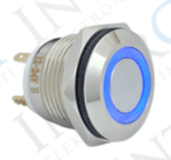 3faz 16 mm Mavi Halka LED Metal Yaylı Buton 1NO Endüstriyel Kontrol Butonu - 3faz