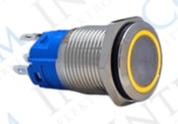 3faz 16 mm Turuncu Halka LED Metal Yaylı Buton 1NO 1NC Endüstriyel Kontrol Butonu - 3faz