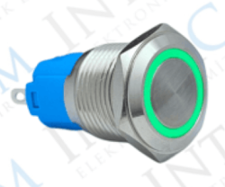 3faz 16 mm Yeşil Halka LED Metal Yaylı Buton 1NO 1NC Endüstriyel Kontrol Butonu - 3faz