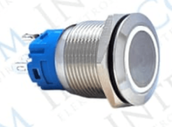 3faz 19 mm Beyaz Halka LED Metal Yaylı Buton 1NO 1NC - 3faz