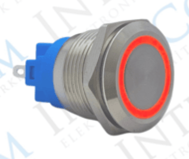 3faz 19 mm Kırmızı Halka LED Metal Yaylı Buton 1NO 1NC - 1