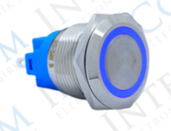 3faz 19 mm Mavi Halka LED Metal Kalıcılı Anahtar 1NO 1NC - 3faz