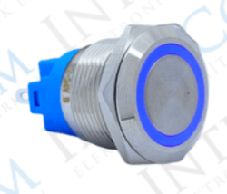 3faz 19 mm Mavi Halka LED Metal Yaylı Buton 1NO 1NC - 3faz