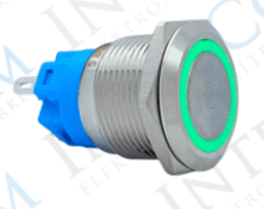 3faz 19 mm Yeşil Halka LED Metal Yaylı Buton 1NO 1NC - 1