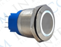 3faz 22 mm Beyaz Halka LED Metal Yaylı Buton 1NO 1NC - 3faz