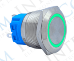 3faz 22 mm Yeşil Halka LED Metal Kalıcılı Anahtar 1NO 1NC - 3faz