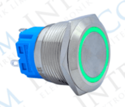 3faz 22 mm Yeşil Halka LED Metal Yaylı Buton 1NO 1NC - 3faz