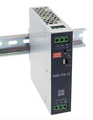 Mean Well XDR-75E-12 12V 6.3A 75W DIN Ray Tipi Endüstriyel Güç Kaynağı - 1