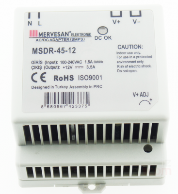 Mervesan-12 Vdc 3.75a 45w Ray Montaj Ac-Dc Adaptör-Msdr-45-12 - 1