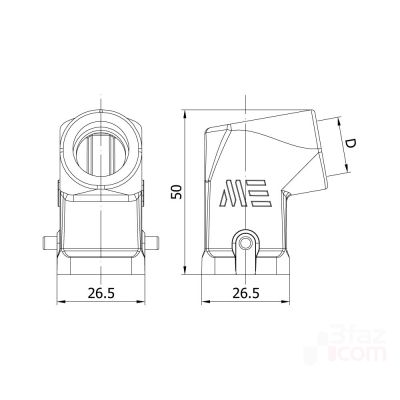 Mete Enerji 3x10A. Inclined Machine Plug (Without Connector) with Input from Behind - 2