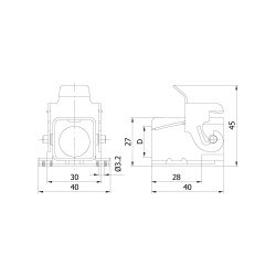 Mete Enerji 3x10A. Inclined Machine Socket (Without Connector) with Input from Behind and Passed Cable - 2