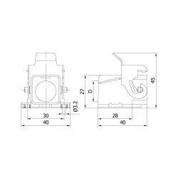 Mete Enerji 3x10A. Inclined Metal Latched Machine Socket (Without Connector) with Passed Cable - 2