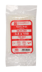 Plastik Beyaz Kablo Bağı 3.6mmx150mm Cırt Pemsan-100 adet - Pemsan