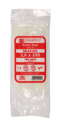 Plastik Beyaz Kablo Bağı 3.6mmx205mm Cırt Pemsan-100 adet - 1