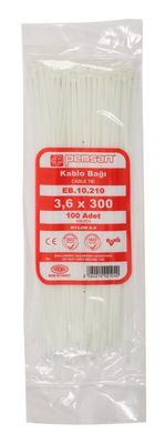 Plastik Beyaz Kablo Bağı 3.6mmx300mm Cırt Pemsan-100 adet - 1