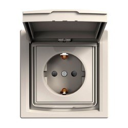 Schneider-Asfora Krem Kapaklı Topraklı Priz-IP44-EPH3100323 - Schneider Electric
