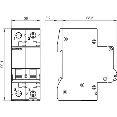 SIEMENS - 1A C Tipi 6 kA Anahtarlı 2 Fazlı Otomatik Sigorta - 5SL6201-7 - 2