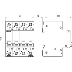 SIEMENS - 50A C Tipi 6 kA Anahtarlı 3 Faz ve Nötr Kesmeli Otomatik Sigorta - 5SL6250-7 - 2