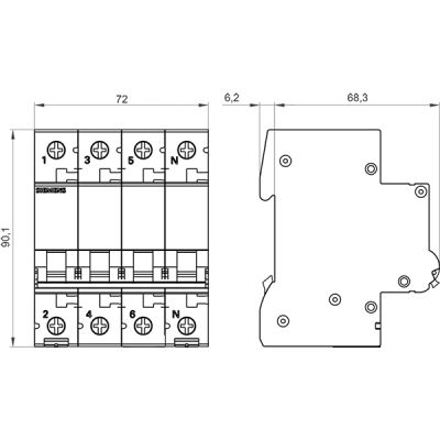 SIEMENS - 50A C Tipi 6 kA Anahtarlı 3 Faz ve Nötr Kesmeli Otomatik Sigorta - 5SL6250-7 - 2