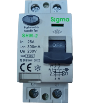 Sigma SHM2040300 Kaçak Akım Röleli Otomatik Sigorta 2P 40A 300mA C Tipi - 1
