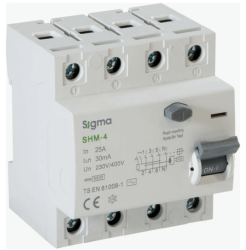 Sigma SHM4063030 Kaçak Akım Röleli Otomatik Sigorta 4P 63A 30mA C Tipi - Sigma