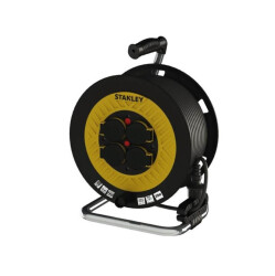 Stanley Profesyonel Kompakt Serisi 3x1.5 mm IP44 4 Kapaklı Soketli 25 Metre Makaralı Kablo Siyah-SXECFL2RASE - Stanley