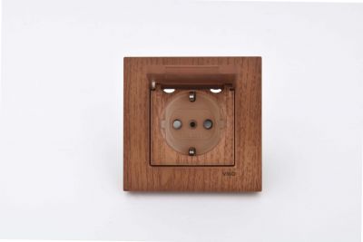 Viko/Novella Walnut Plug with Covered, Earthed, Child-Safe - 1